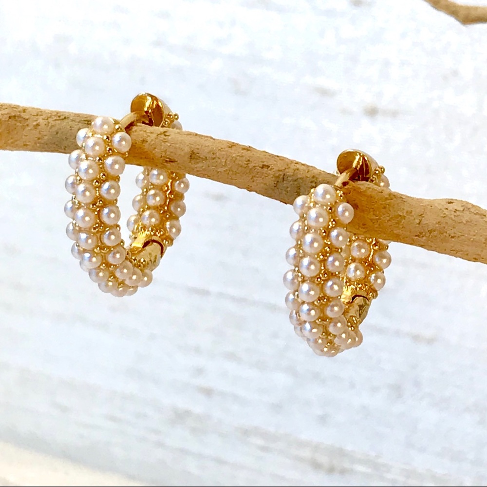 Zara Pearl Pavè Huggie Hoops - Picture 2 of 8